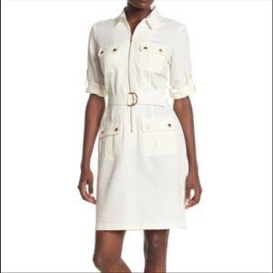 Sharagano Ivory Belted Mini Dress